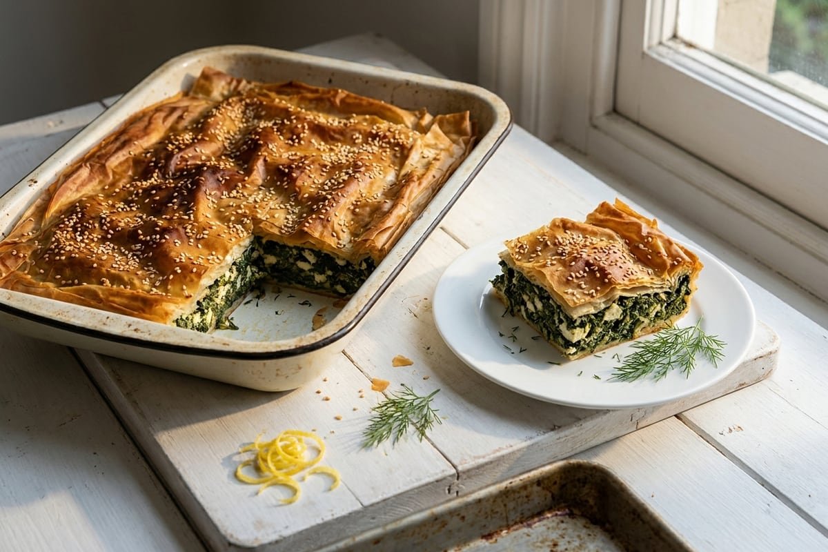 Tofu, spinach & feta filo pie with dill