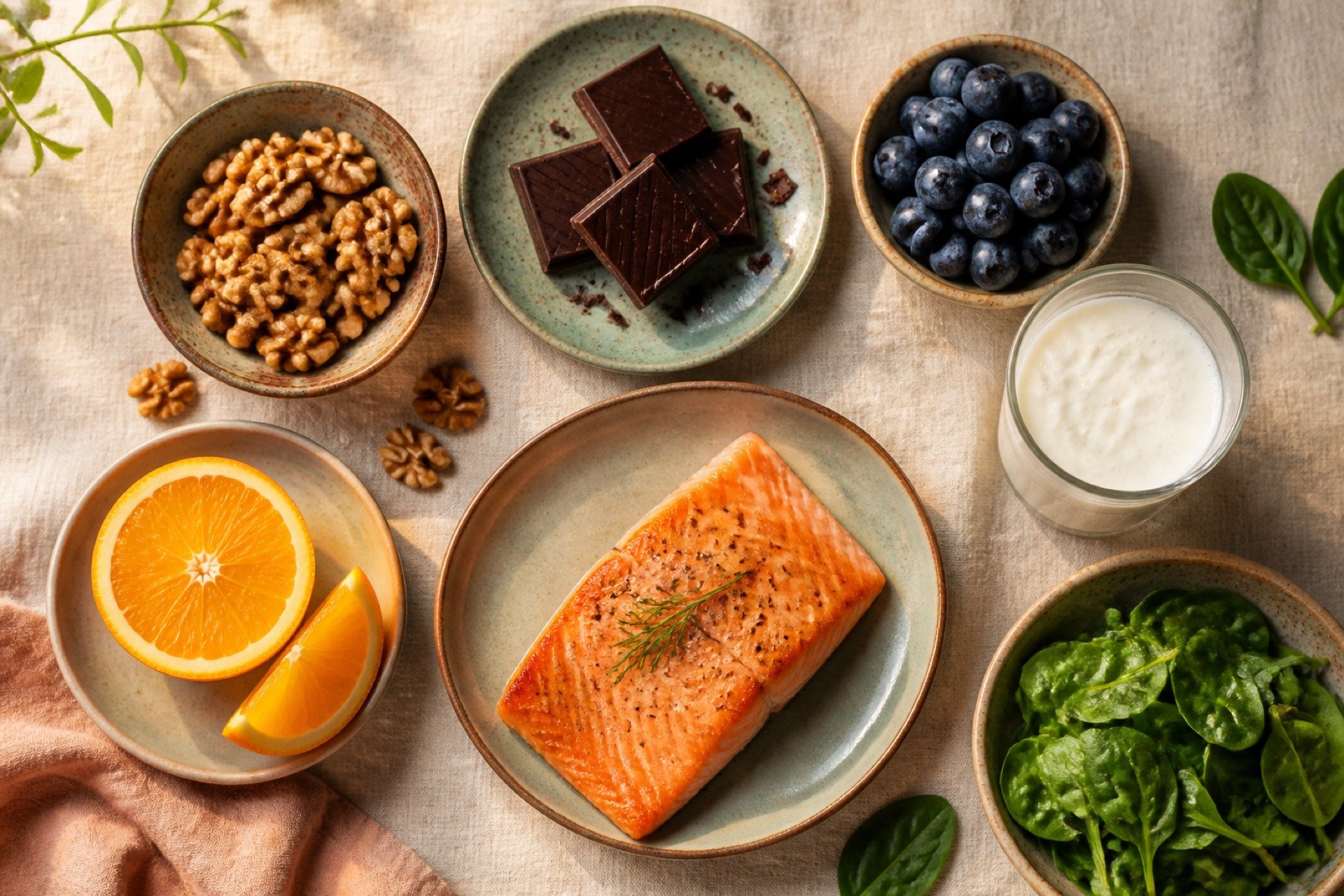 Brain-supporting foods: oily fish, berries and leafy greens