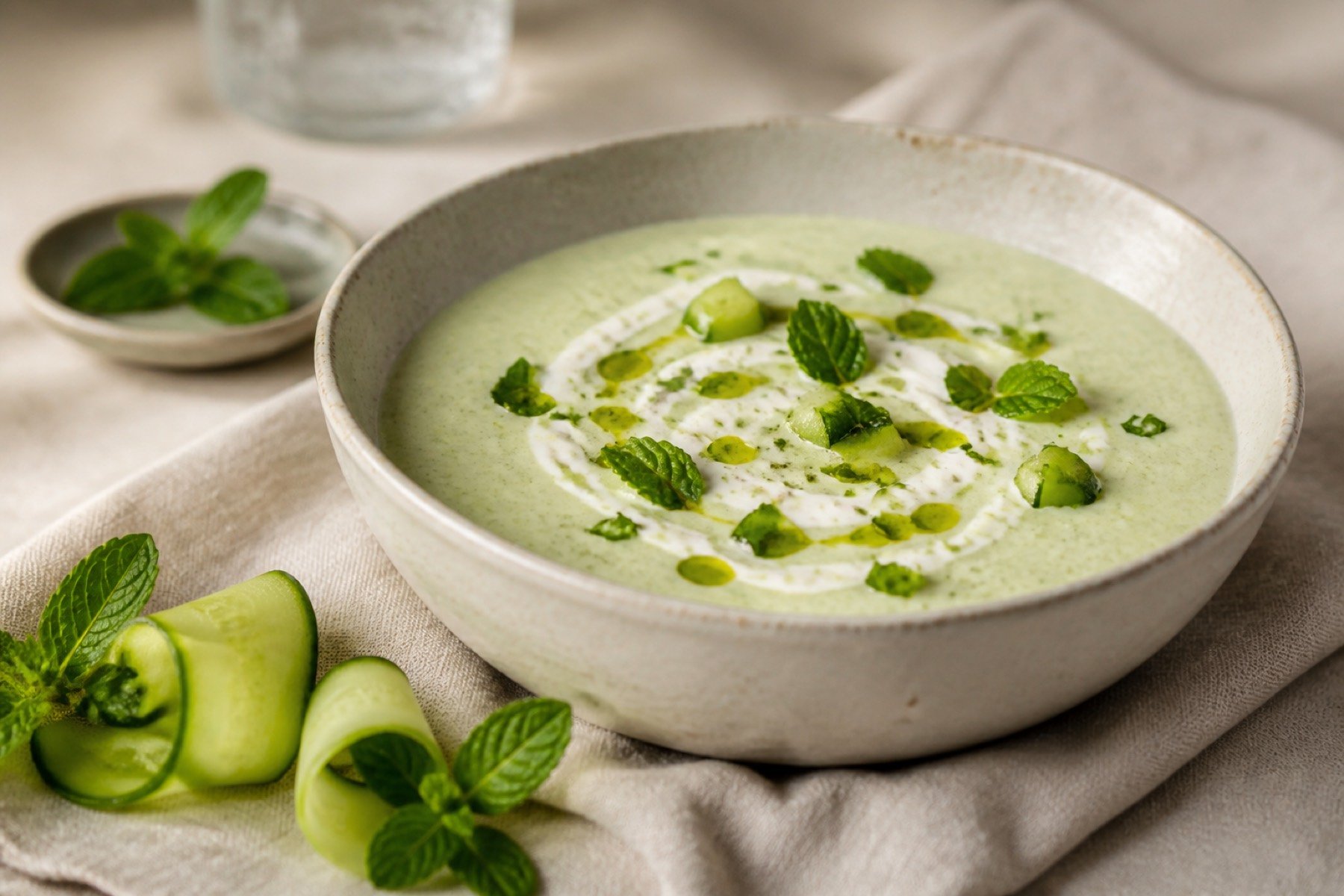 A chilled soup on a summer table